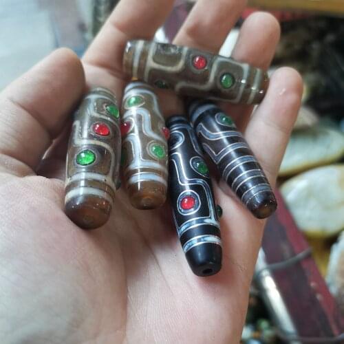 Wholesale Natural Agate Dzi Inlaid Copper Wire Rubies Emerald Old Objects Loose Beads Mans Womans Jewelry Tibetan Characterist