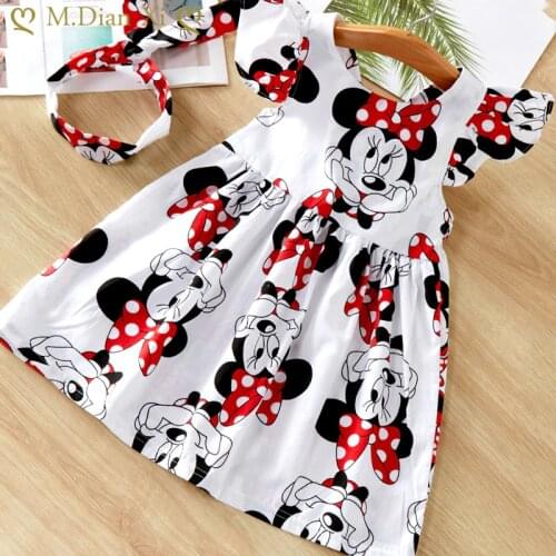 Hot 2020 New Summer Dress Toddler Kids Baby Girls Lovely Birthday Clothes Cartoon Minnie Off-shoulder Ruffles Party Gown Dresses