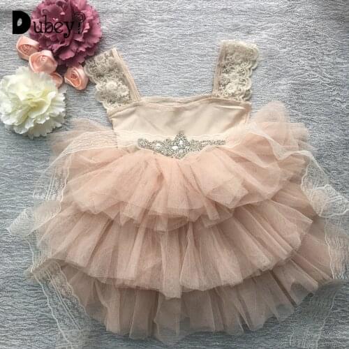 Champagne Flower Girl Dresses for Weddings Birthday Sash Girls Party Dresses Girls Wedding Dress with Tulle and Flowers Sash