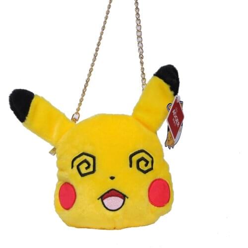 Pokemon Pikachu Q version round iron chain messenger bag plush plush toy birthday commemorative gift Christmas gift