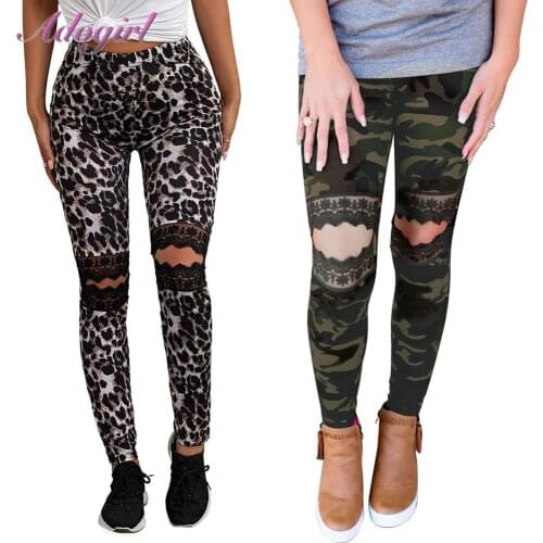 Casual Leopard/Camo Print High Waist Sporty Legging Pants Women Fitness Hollow Out Knee Workout Yoga Sweatpants Outfit Trousers