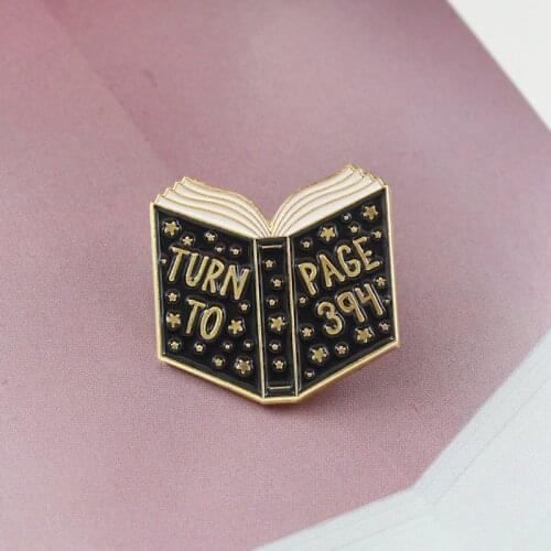 Please turn the book to page 394 Enamel Pin Black magic book Brooch Open book Lapel Pin Creative cute book Badge jewelry