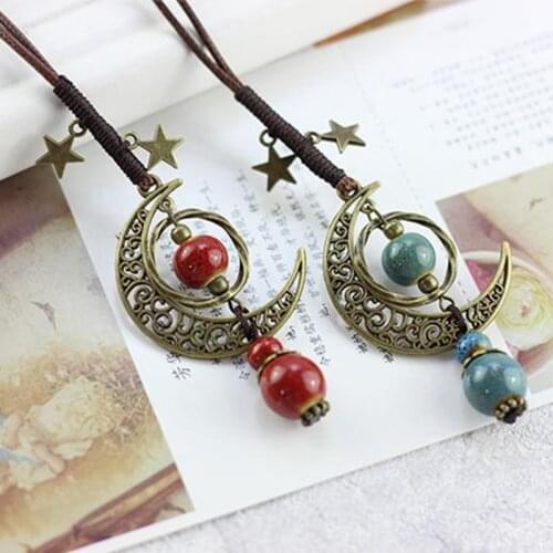Simple Fashion Moon Star Pendant Necklace For Women Long Sweater Chain Necklace Female Ethnic Accessories
