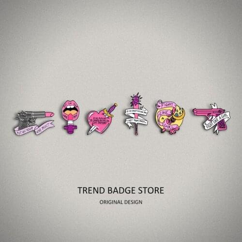 Creative Pink Series Pistol Lipstick Letter Ribbon Put On Your War Paint Brooch Accessories Hat Badge Enamel Label Pins
