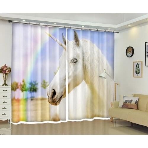 White unicorn Curtain Luxury Blackout 3D Window Curtain Living Room kids Bedroom Cortina Drapes Rideaux Customized pillowcase