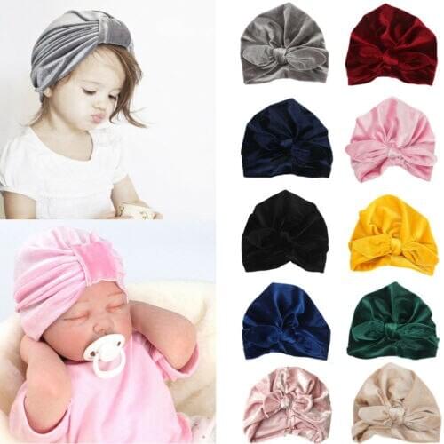 Lioraitiin Cute Newborn Toddler Kids Baby Boy Girl Turban Velvet Beanie Hat Winter Warm Cap