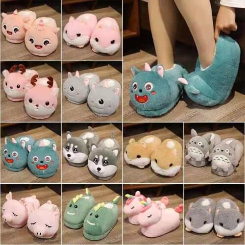Women Winter Warm Shoes Cartoon Hamster Cotton Slippers Indoor Floor Shoes Animal Home Plush Flip Flops Fluffy Slides Sandals