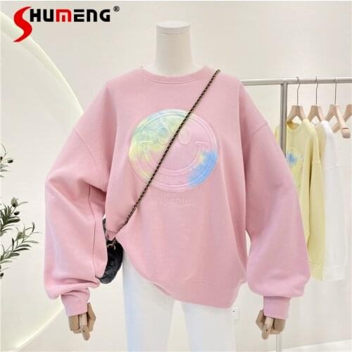 All-Match Cartoon Pattern Printed Loose Sweatshirt for Ladies 2021 New Autumn Round Neck Long Sleeve Hoodies Female