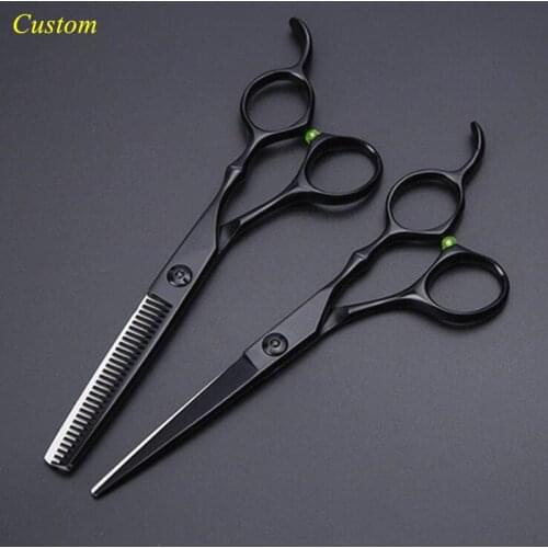 Custom japan 440c 6 inch cool black hair cutting scissors cut barber makas thinning shears haircut scissor hairdressing scissors