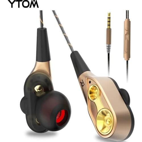 YTOM Special Edition Earphone with Microphone 3.5mm HD HiFi In Ear Monitor Bass Stereo dual driver Earbuds headphons for Phone