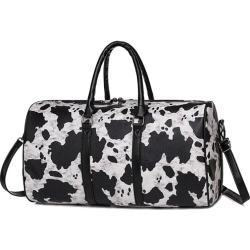 Fashion Cow Print Women Large Capacity Shoulder Bags Leopard Travel Handbags Female PU Leather Duffle Bag