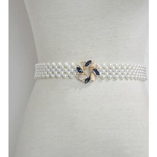 Womens runway fashion pearl Cummerbunds female Dress Corsets Waistband Belts decoration narrow pearl belt R2527