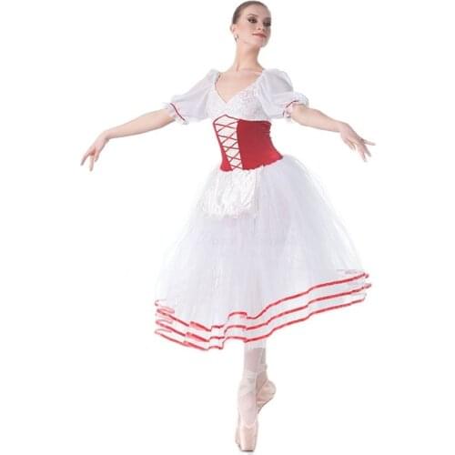 High Quality Tulle Dancing Dress Long Romantic Ballet Skirt Women Stage Dance Costumes Velvet Ballet Dancewear for Girls 18002