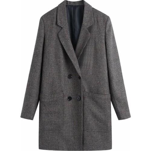 New Fall Winter Pop Women Coat Houndstooth Double breasted Pockets Casual Windbreaker Woman Jackets Outfits