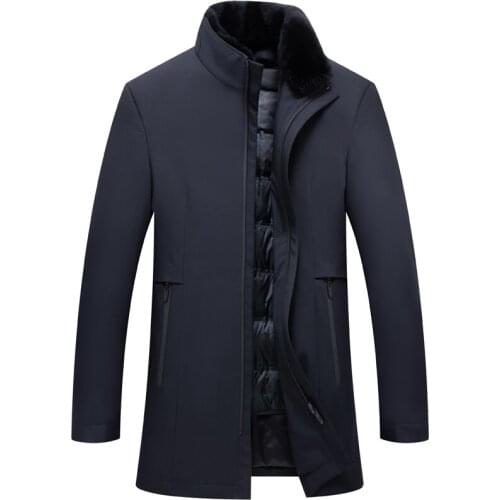 Winter jacket thick Men Detachable inner fur warm business stand collar zipper 90% white duck down coat outerwear 8907
