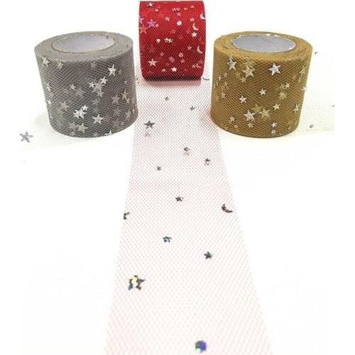 1Roll/Lot Laser Star and Moon Yarn Tulle Roll TULLE 5CM*25 Yard Sequin Ribbon