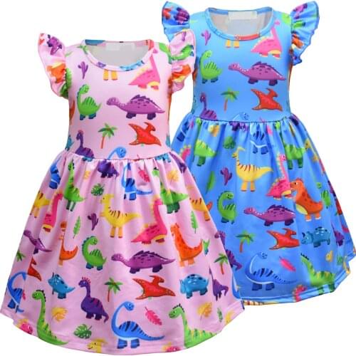 2020 Girl Cartoon Dinosaur Pattern Dress Kids Clothes Girls Princess Christmas Dresses Halloween Gift Vestidos