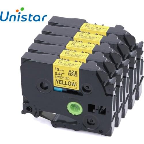 5PCS TZe-631 Compatible for Brother P-touch 12mm Black on Yellow Laminated Label Tapes for Brother p touch Tape TZe 631 TZe631