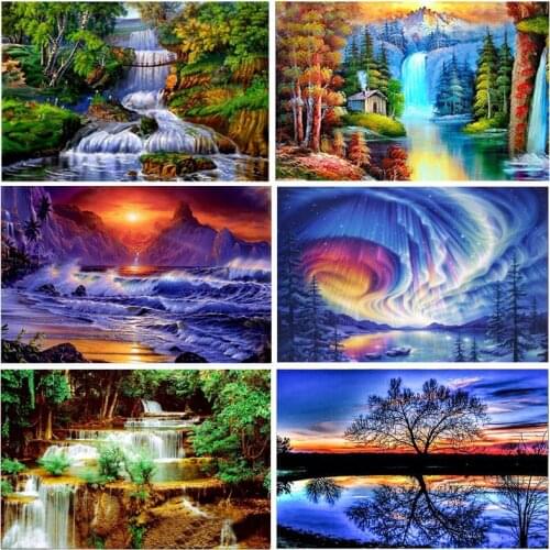 DIY 5D Diamond Painting Landscape Village Tree Diamond Embroidery House Cross Stitch Full Round Drill Manual Art Gift Home Decor