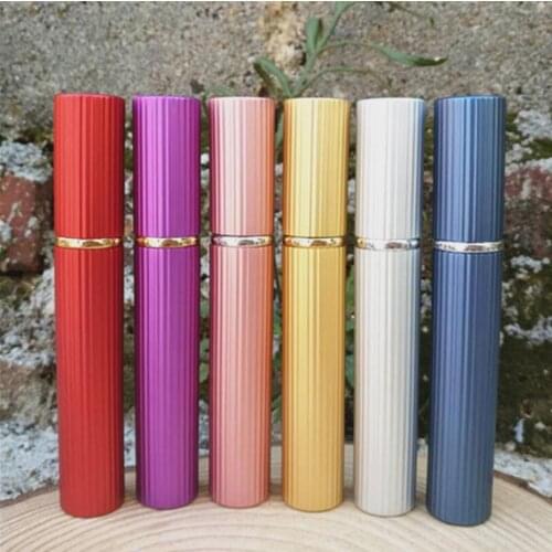100Pcs/lot 8 ML Straight Stripe Aluminum Perfume Glass Spray Cosmetics Packaging Sprayer Perfume Bottle