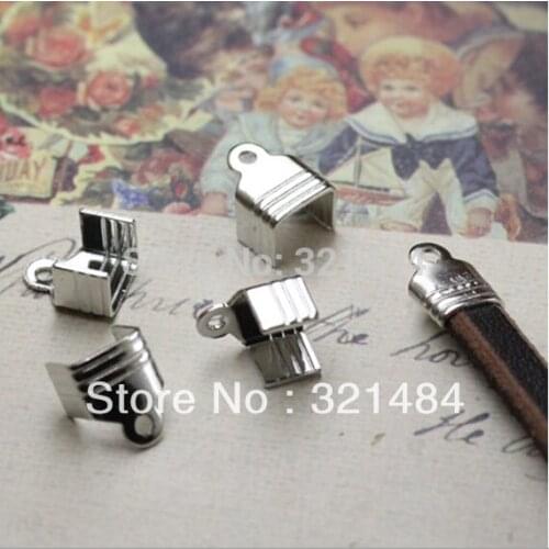 FREE SHIP 1000pc Dull silver/Rhodium plated/Nickel colored crimp tips cord end caps for flat leather cord 5mm