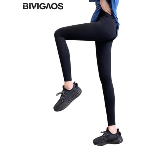 BIVIGAOS 2020 New Black Leggings Womens Spring High Waist Liquid Skinny Thin Fitness Legging Sharkskin Stretch Workout Leggings