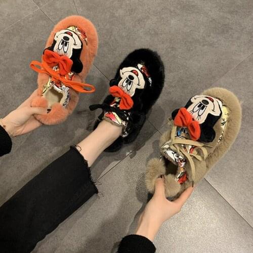 Disney childrens cartoon Minnie Mickey plus velvet warm cotton shoes cotton boots girls non-slip soft bottom cotton shoes