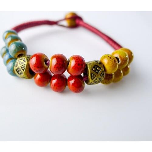 Red Rope ceramic beaded bracelets Hand-made Bohemian Charm Bracelets For Women #EY302