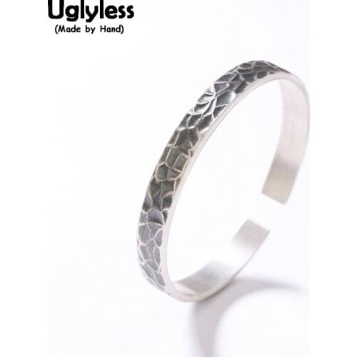 Uglyless Personalized Lunar Surface Uneven Creative Bangles for Women Adjustable Blank Bangles Solid 99.9% Silver Fine Jewelry