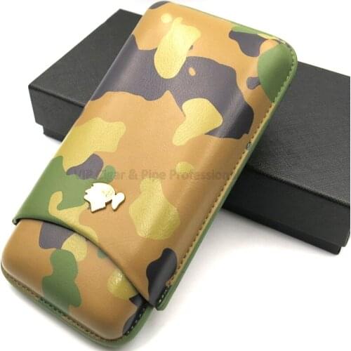 COHIBA Genuine Leather Gadgets Camouflage Cowhide Leather 3 Tube Cigar Case Humidor Holder With Gift Box Fashion Outdoor Style