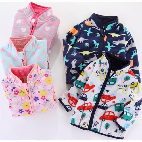 Kids Baby Warm Girls Boys Cartoon Winter Warm Fleece Jackets Sweatshirt Coats Cute cartoon print Stand-up collar windproof M5