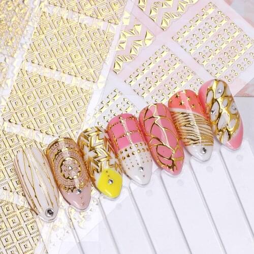 12 cells Golded Sliders 3D Nail Stickers Straight Curved Liners Stripe Tape Wraps Geometric Nail Art Decorations BPTZ