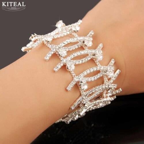 KITEAL 925 Newest Arrival silver Crystal Bridal bracelets & bangles three line wedding jewelry pulsera mujer oso