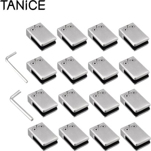 TANiCE 16Pcs Stainless Steel Square 304 Glass Clip Clamp Bracket Flat Back Bracket Clip Holder For Handrail 10-12mm Staircase