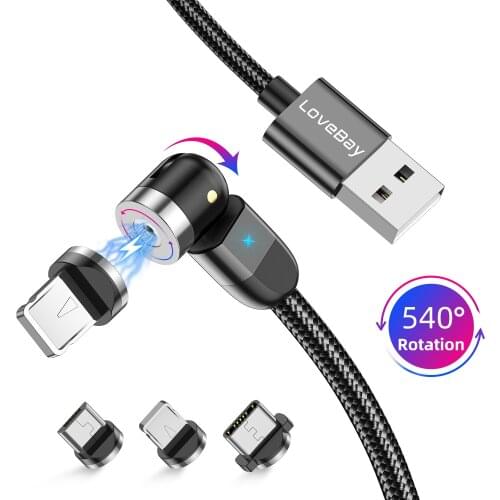 LUPWAY 540 Degree Rotation Magnetic Micro USB Type C Cable LED Magnetic Charging Cable for iPhone 12 Mini 12 Pro Xiaomi Samsung