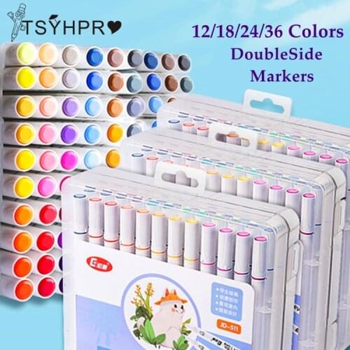 12/18/24/36 Colors Oily Alcohol Based Art Markers Set Dual Tip Lettering Markers for Sketching Art Supplies Stationery