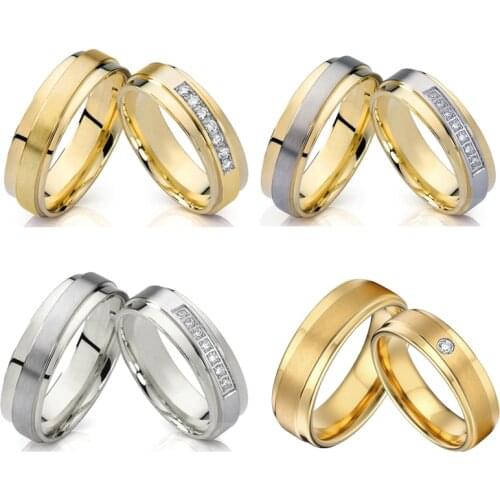 Ladies Love Alliance Promise Wedding Rings set for men and women Gold Color stainless steel his and hers marriage couple ring