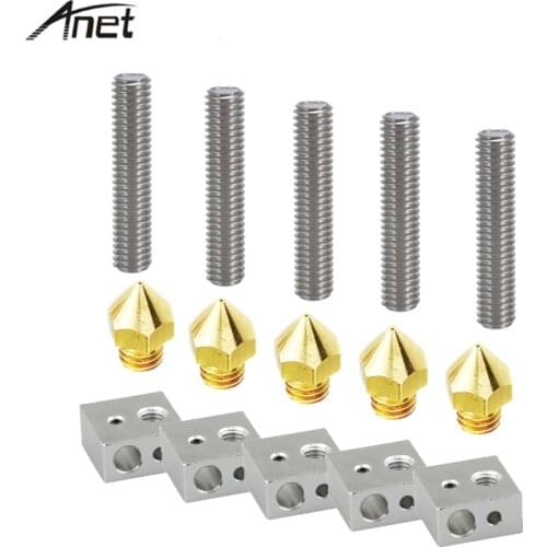 5 Sets 0.4mm Brass Nozzle Print Heads 30mm Throat Tube Heater Block Heating Hotend for MK8 Makerbot Anet A8 3D Printer