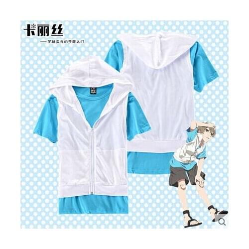 New MekakuCity Actors Project Cosplay Hibiya Halloween Summer Daily Short-Sleeved T-Shirt Vest Full Set(Top+Vest)