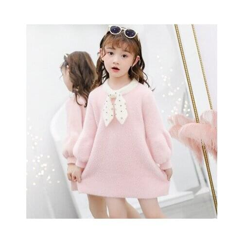 Autumn and winter new girls water jacket sweater skirt in the big boy bow long paragraph sweater girl fashion sweater