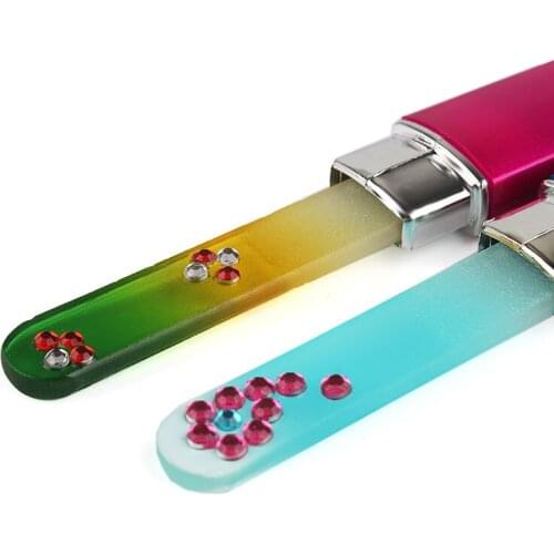 2 Pcs Crystal Glass Nail File With Barrelled Box Polishing Tool Glitter Nail File Nail Art Tools #84375