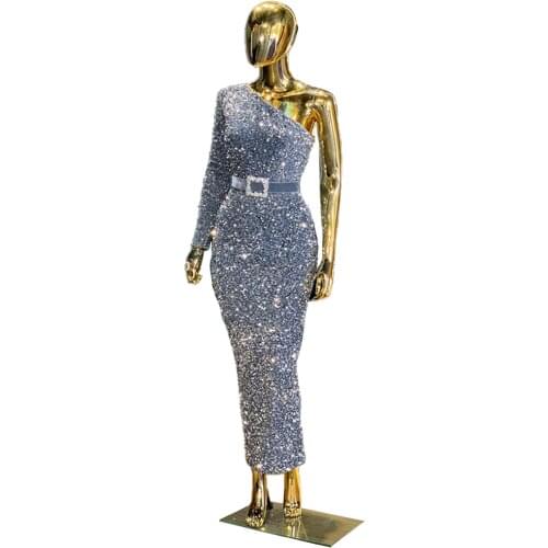 Single Sleeve Sequin Silver Prom Dresses Ankle Length vestido de fiesta de boda Sheath sukienki koktajlowe