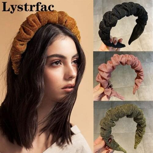 Lystrfac New Bright Glitter Scrunchy Headband for Women Girls Volume Wave Fold Hairband Simple Wide Ladies Hair Accessories