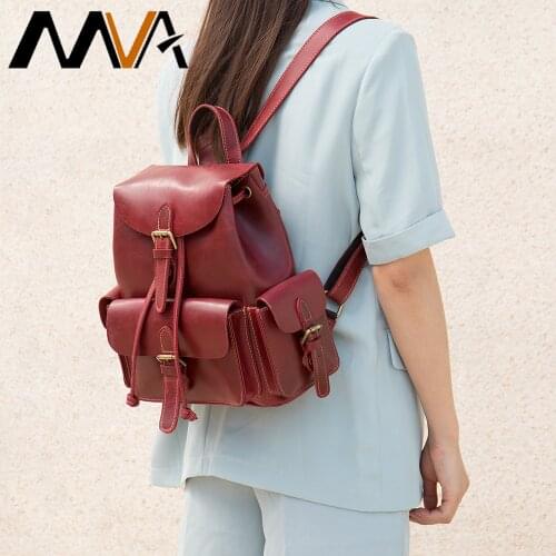 MVA Genuine Leather Backpack Women Large Fashion Leather Rucksack Backpack Purse School Vintage Casual Laptop Bag For Women 2249