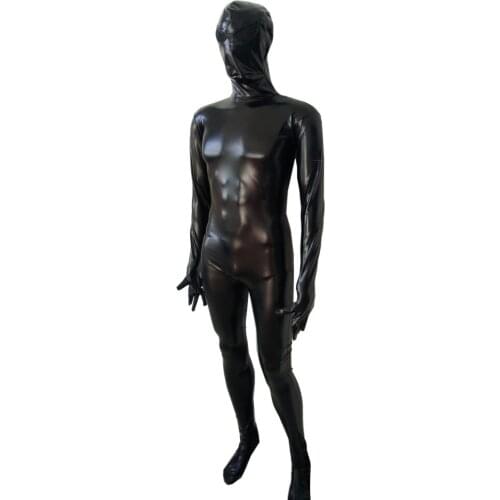 Brand Alien black colour Adult Sexy Shiny Metallic pure color Dress Up Fancy Tights Clothing with mesh eyes