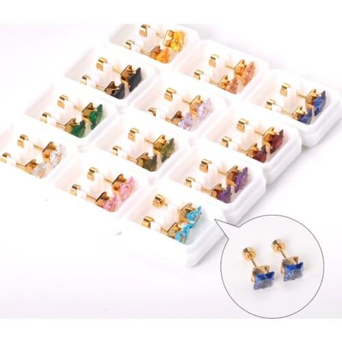 12 Pairs Geometry Square Earrings 316L Stainless Steel Fashion Jewellery Colorful Ear Stud for Gift Accessories Wholesale