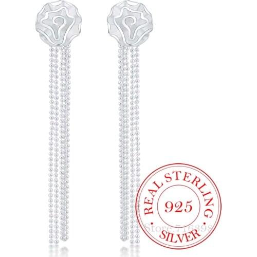 925 Sterling Silver Earring Korean Tassel Vintage rose flower Long Dangle Earrings For Women 2020 Engagement Wedding Jewelry