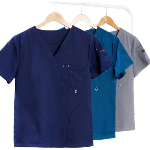 Scrub Uniform Nurse Workwear Scrubs Set Top Pant Nursing Uniforms Women Men V Neck Doctor Working Suits Solid Color 9901-01