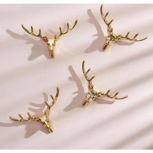 Modern Wall Hanging Golden Elk Robe Hook Pure Copper Deer Head Antlers for Hanging Clothes Hat Scarf Key and Wall Decoration