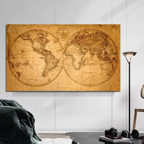 Map of the World Retro Vintage Old Pictures Canvas Paintings for Living Room Map Prints Home Wall Decoration Posters No Frame